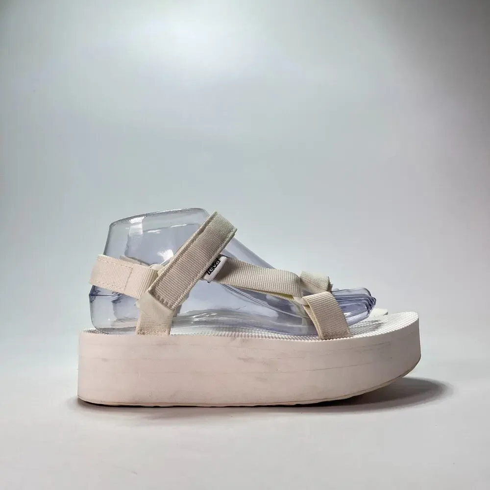 Teva Flatform Universal White Strappy Platform Sandals 1008844 Women's Size 8